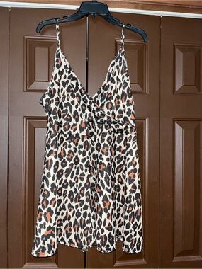 Boohoo Leopard Print Cami Romper in Cream, Black & Rust